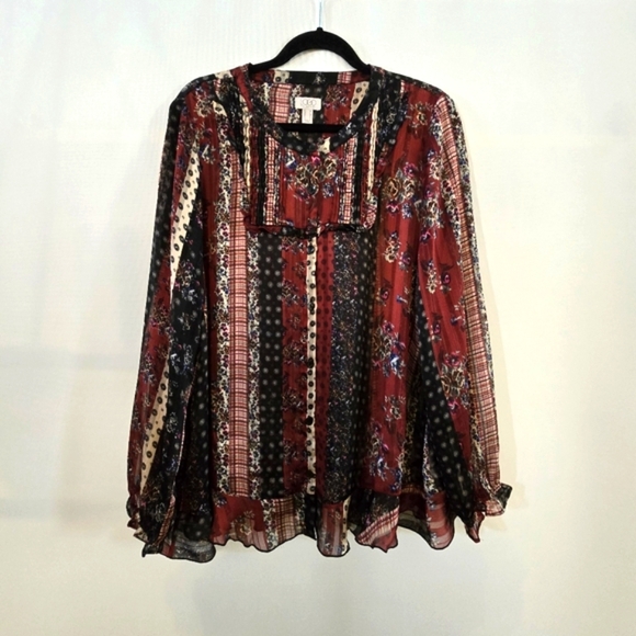 LOGO by Lori Goldstein Tops - LOGO Lagonlook Shear Hi-Low Button Down Tunic Print Blouse